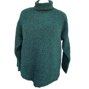 Cape Isle Knitters Dark Green /Teal Turtleneck Sweater Wool-Acrylic Blend
